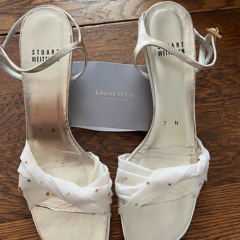 Stuart Weitzman Silver and White Heeled Sandals